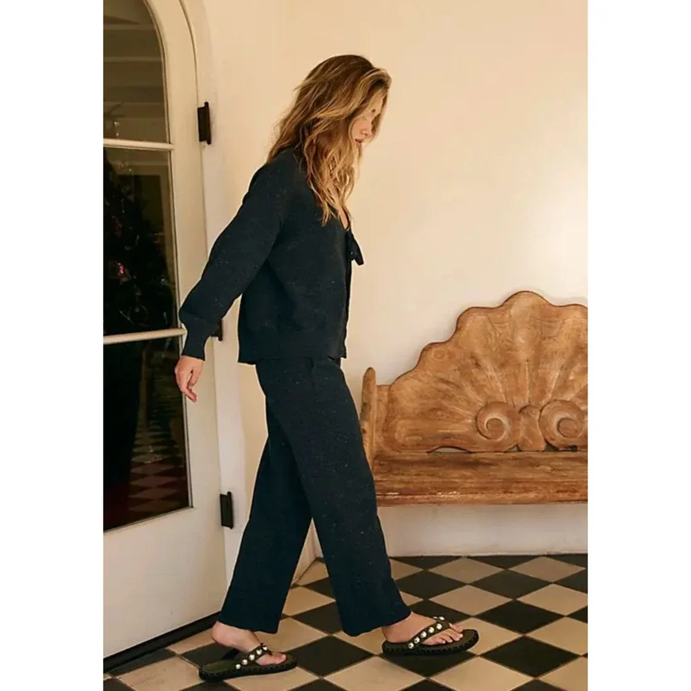 NEW FREE PEOPLE NAVY HEATHER SOLAR SWEATER PANTS SET SZ XS